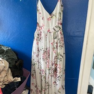 Pink lulu floral white maxi dress